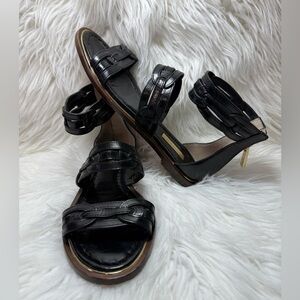 LOUISE ET CIE BLACK ANKLE WRAP ZIP UP SANDALS